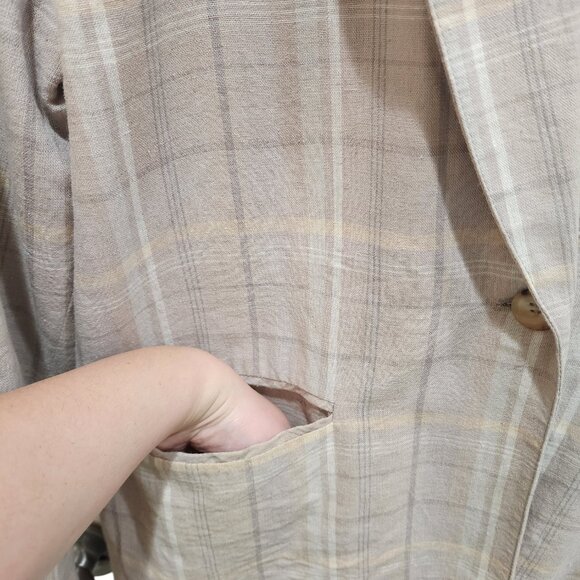 Requirements Women' Linen Blend Plaid Blazer - Beige Checkered - Size 12 - Picture 5 of 12